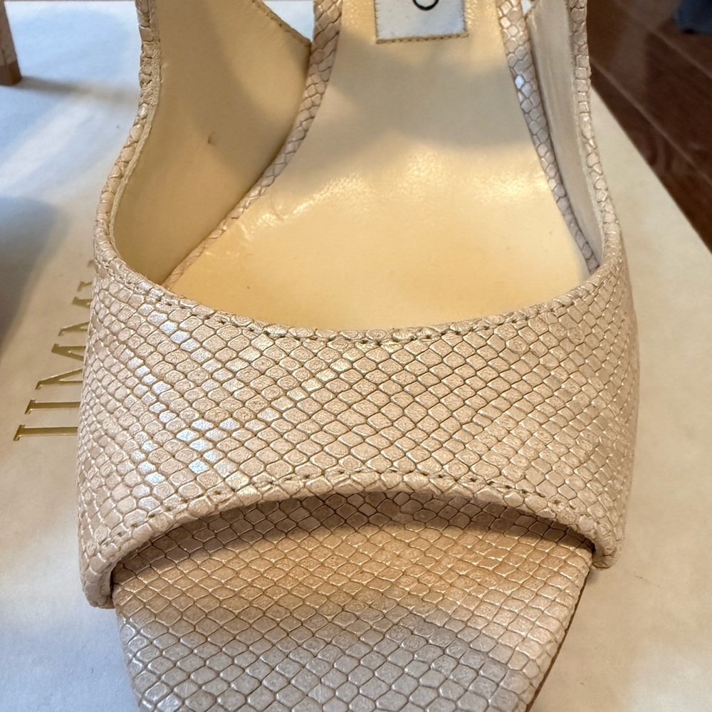 Jimmy Choo Emily 85 Nude embossed leather heels.
New in box. Size 6.5
STUNNING - Picture 2 of 13